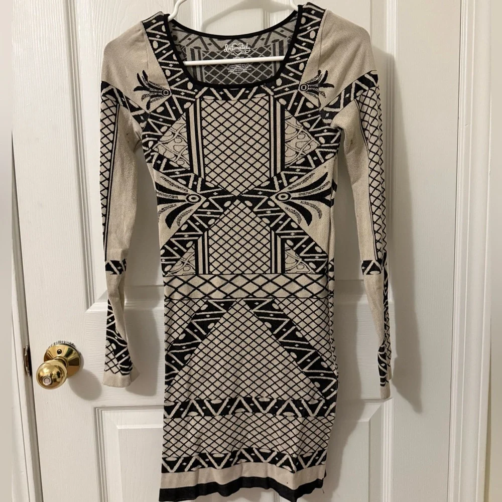Free People Geometric Black and Tan Mini Dress